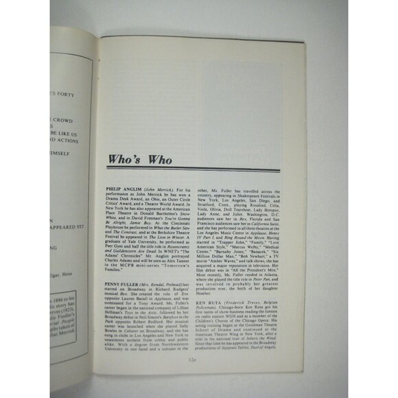 Elephant Man Stagebill 1980 Blackstone Theatre Philip Anglim Penny Fuller Ruta - Picture 5 of 6